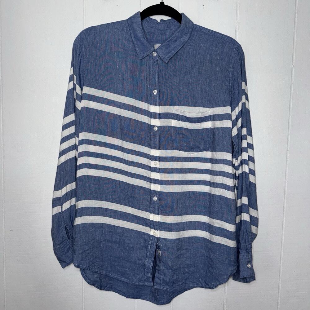 Rails Women’s Charli Catalina Stripe Top Linen Blend Coastal Beach Blue Size XS